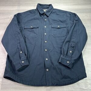 Duluth Trading Co Jacket Mens XLT Blue Canvas Fleece Lined Button Shacket Warm